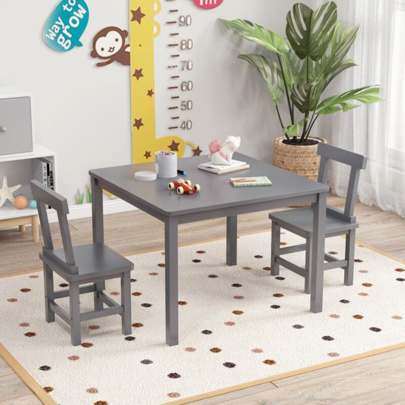 Hivvago Wooden Kids Table and 2 Chairs Set with Anti-slip Foot Pads