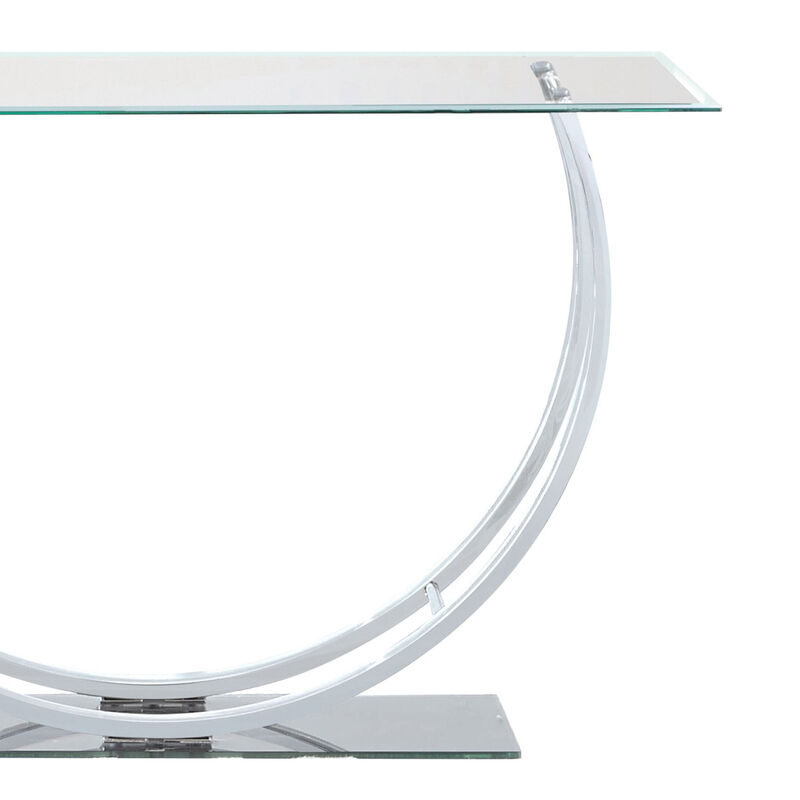 Contemporary U Shape Glass Tabletop Sofa Table, Silver-Benzara