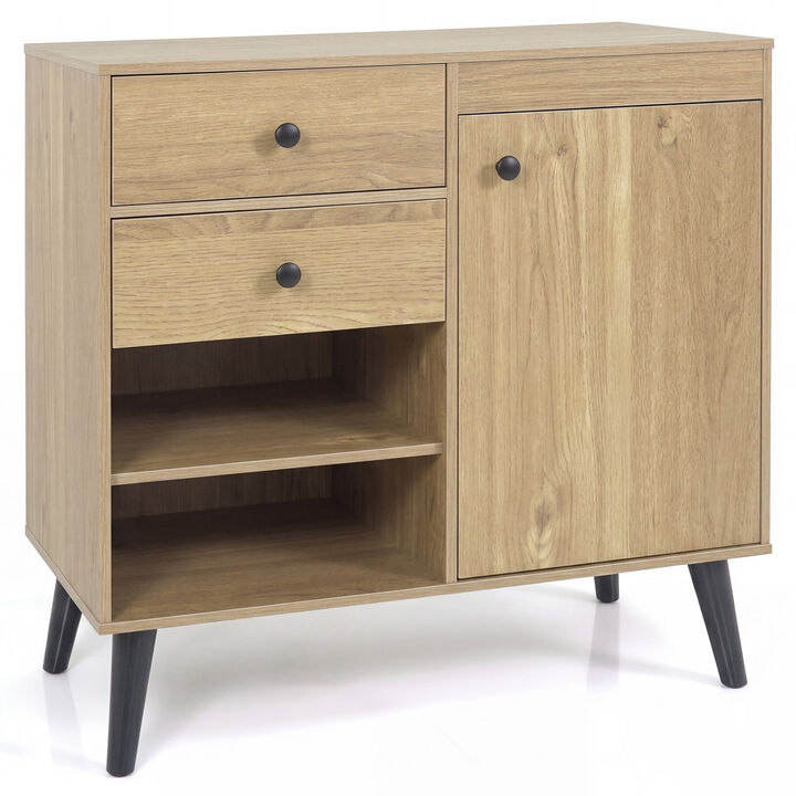 Modern Sideboard Storage Cabinet with 2 Drawers and Open Shelves