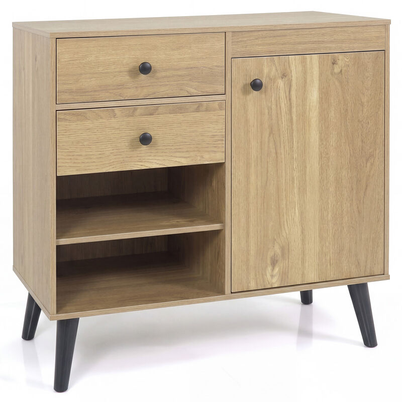 Modern Sideboard Storage Cabinet with 2 Drawers and Open Shelves image number 0