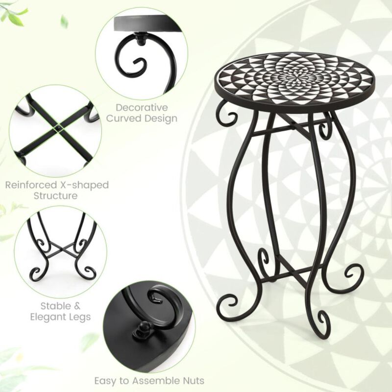 Hivvago Small Plant Stand with Weather Resistant Ceramic Tile Tabletop