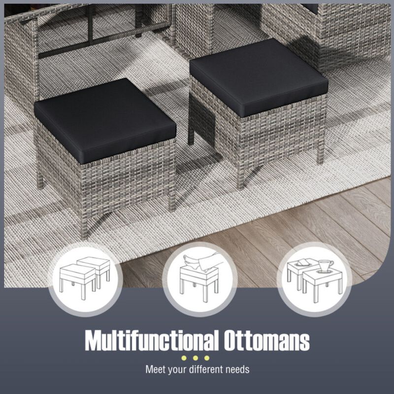 Mondawe 7-Pcs Outdoor Multifunctional Sofa Set,1 Glass Table & PE Rattan Seat With Washable Cushions