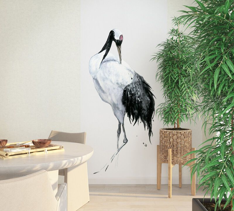 Kumano Painted Crane White Mural 34594