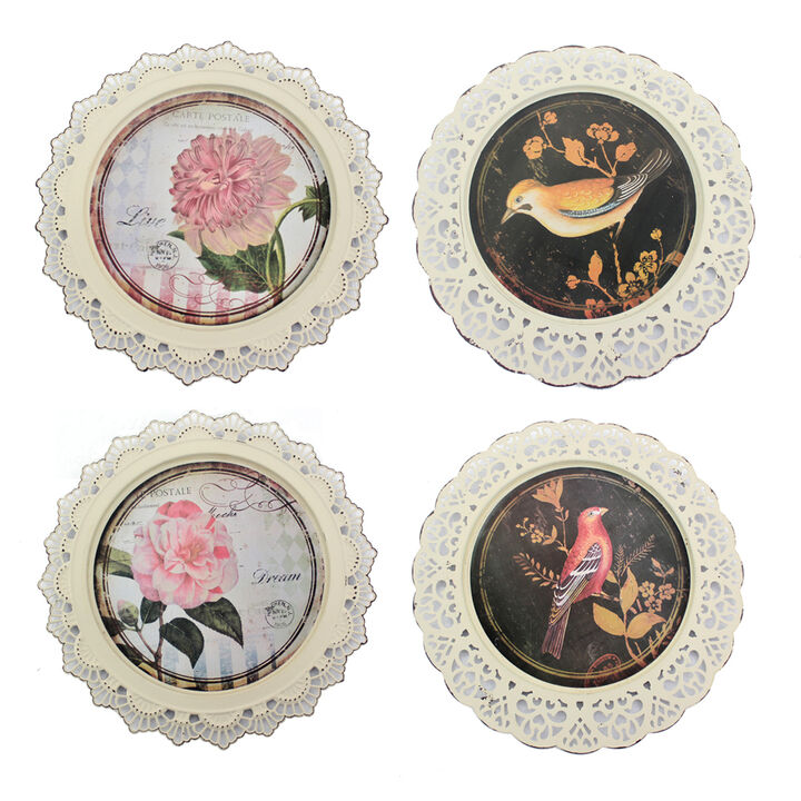HomeRoots Set of Four Brown And White Bird No Entertainment No Food & Beverage No Fantasy & Sci-Fi Flower Metal No People Circle No Spiritual & Religious