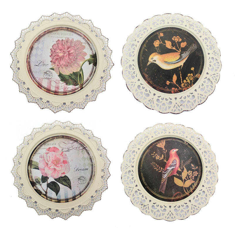 HomeRoots Set of Four Brown And White Bird No Entertainment No Food & Beverage No Fantasy & Sci-Fi Flower Metal No People Circle No Spiritual & Religious image number 0