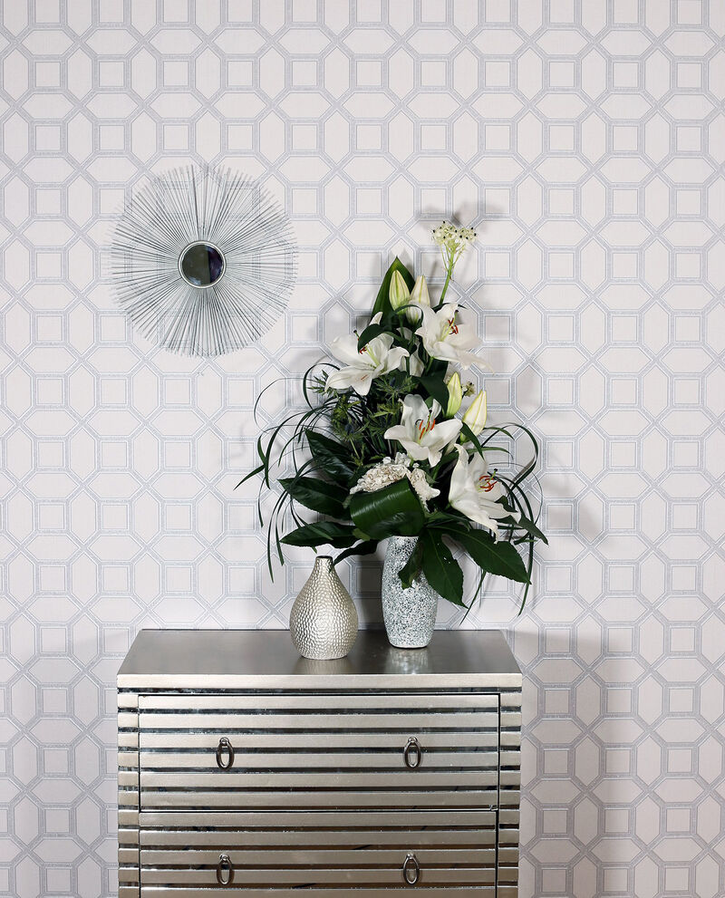 Marjorie Silver Trellis Wallpaper image number 2