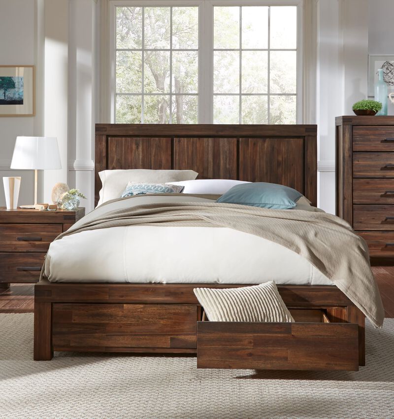 Meadow Full-size Solid Wood Footboard Storage Bed in Brick Brown