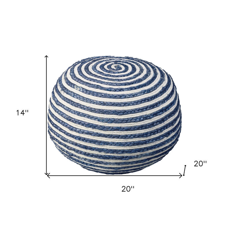 Round Striped Cotton Blend Pouf – Ottoman Accent Seat for Bedroom or Study