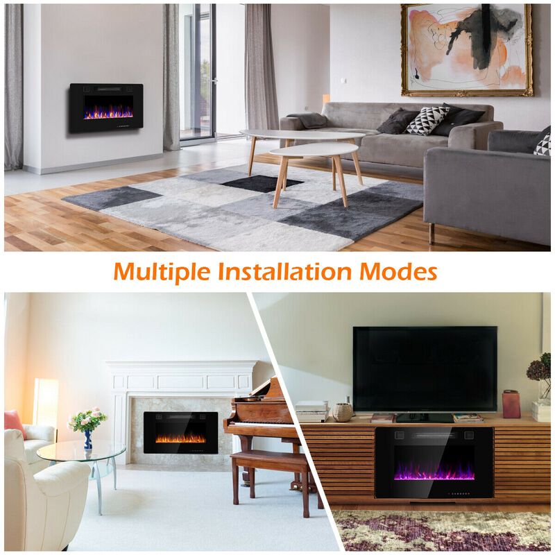 Recessed Ultra Thin Electric Fireplace Heater with Glass Appearance