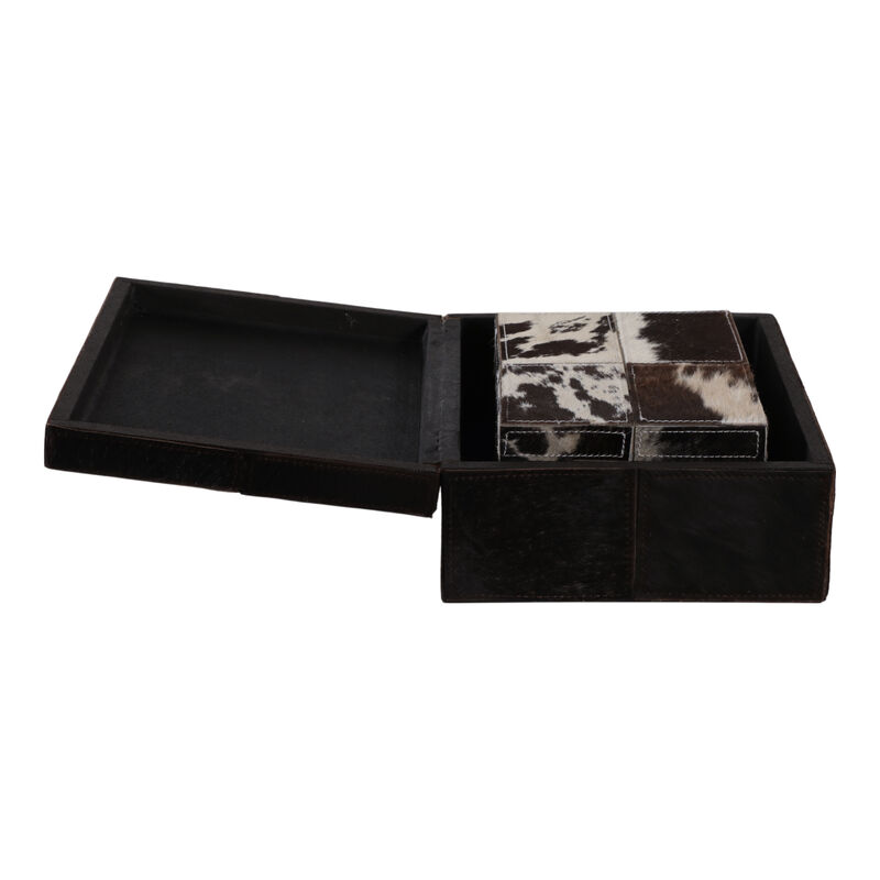 S/2 9/12" Hair On Hide Patchwork Boxes, Ivory/brow image number 2