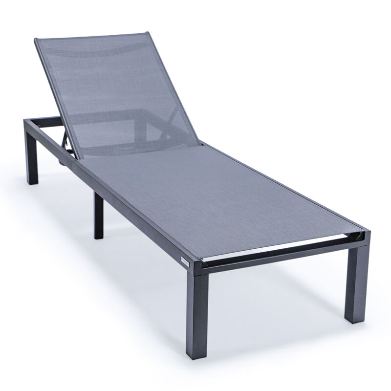 LeisureMod Marlin Patio Chaise Lounge Chair With Black Aluminum Frame, Set of 2