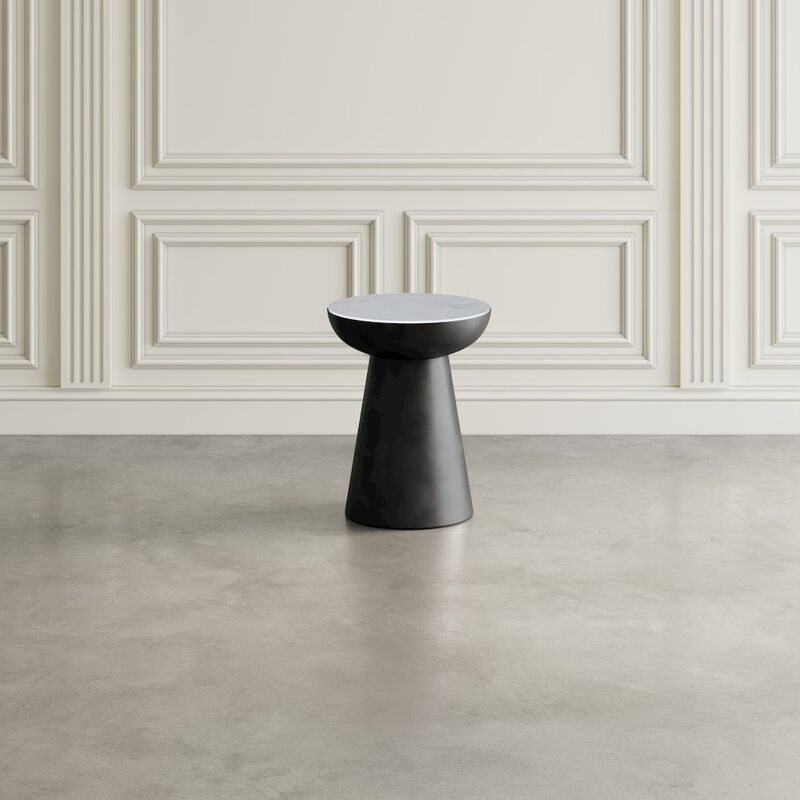 Jofran Circularity Modern Luxury Marble and Iron 18 Round Pedestal End Table