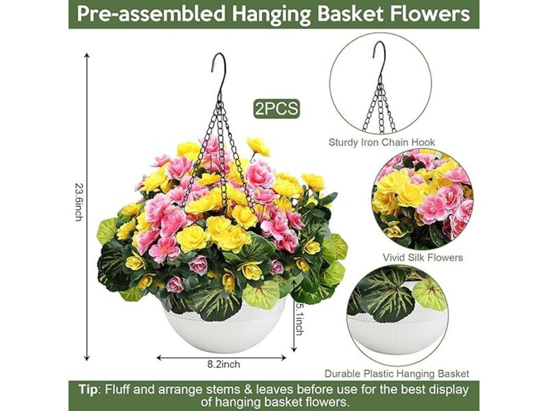 Yellow Artificial Hanging Flowers UV Resistant Outdoor Garden Porch Decor image number 2