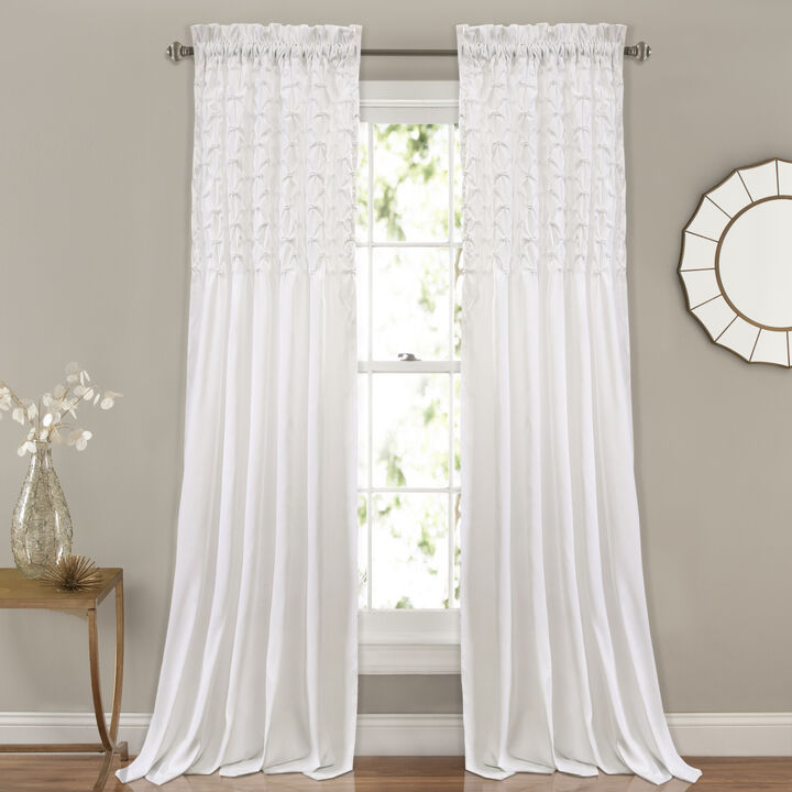 Bayview Elastic Embroidery Window Curtain Panels White 54X108+2 Set