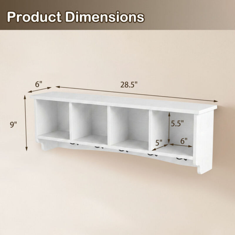 Entryway Coat Rack with Wooden Shelf and Storage Cubbies image number 2