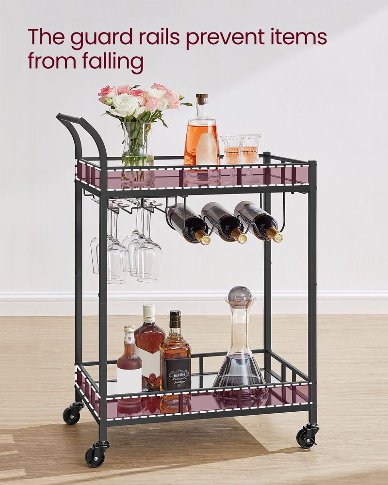 2-Tier Mirrored Bar Cart – Elegant Home Serving Trolley with Glass Shelves and Wheels for Dining or Living Room