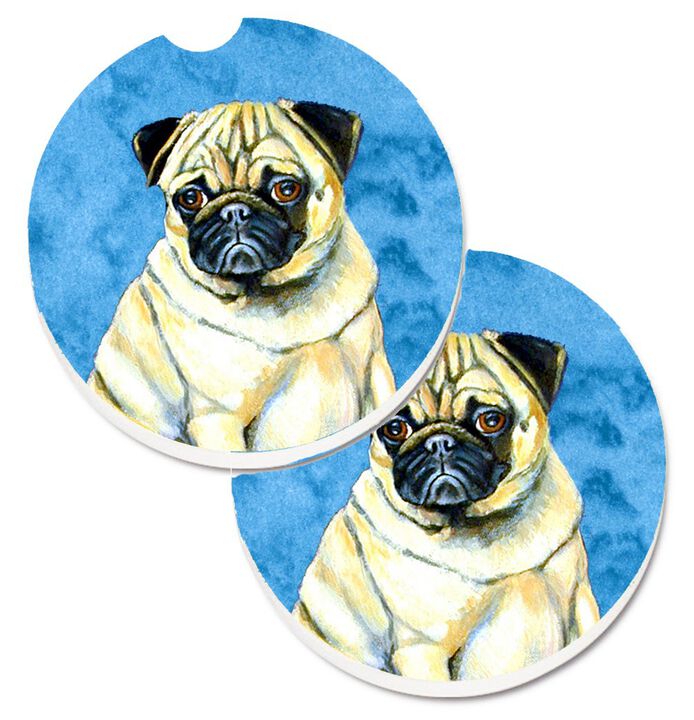 Caroline's Treasures Blue Pug Set of 2 Cup Holder Car Coasters LH9387BUCARC, 2.56, Multicolor