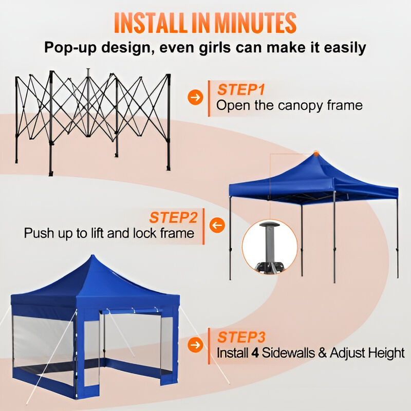 Instant Pop Up Patio Canopy with Sidewalls and Wheels, Waterproof Party Shelter