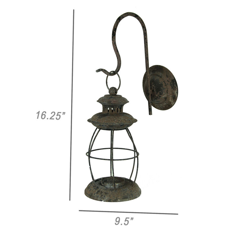 Set of 2 Distressed Black Wall-Mounted Metal Candle Sconces Lanterns image number 3