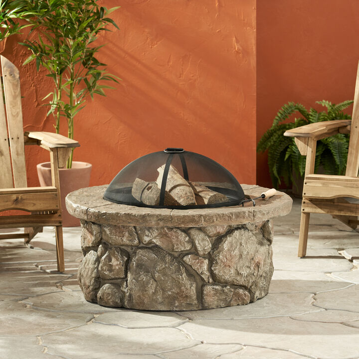 Christopher Knight Home Cobbs Outdoor Lightweight Concrete Wood Burning Fire Pit