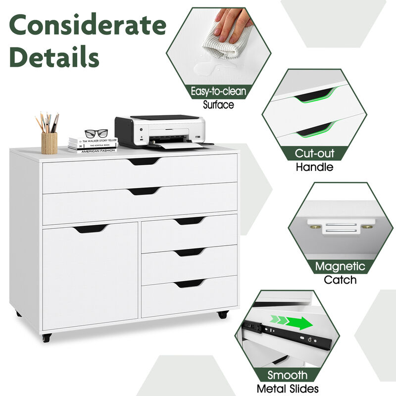 Modern Vertical 5-Drawer Mobile Chest with Door and 5 Casters for Flexible and Efficient Storage