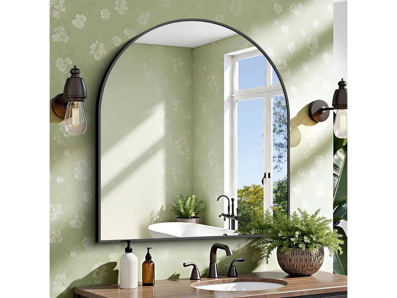 40x36 Inch Black Arched Wall Mirror with Metal Frame image number 1