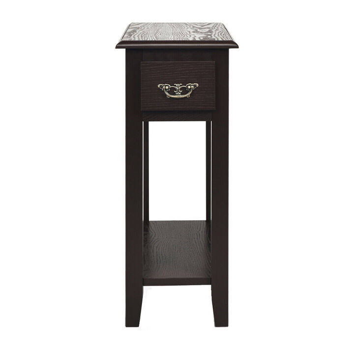 2 Tier End Bedside Sofa Side Table Narrow Nightstand