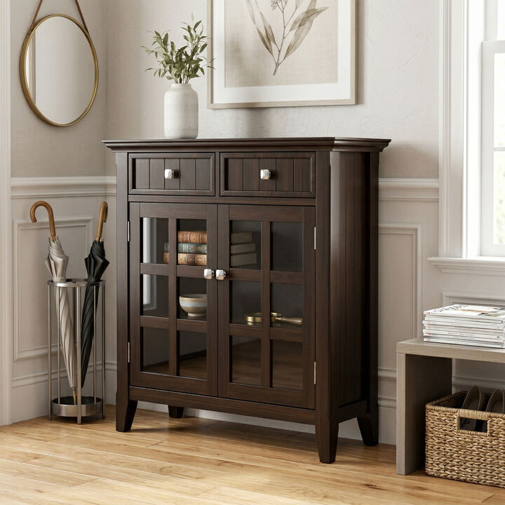 Acadian SOLID WOOD 36 inch Wide Transitional Entryway Hallway Storage Cabinet in Brunette Brown