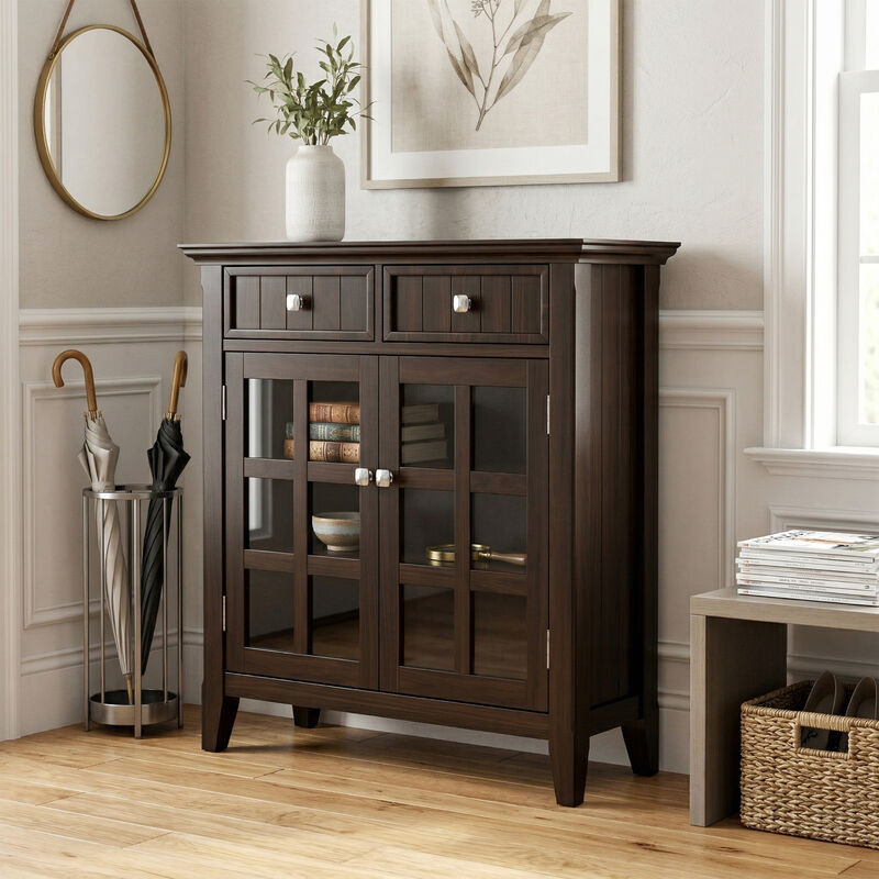 Acadian SOLID WOOD 36 inch Wide Transitional Entryway Hallway Storage Cabinet in Brunette Brown image number 1