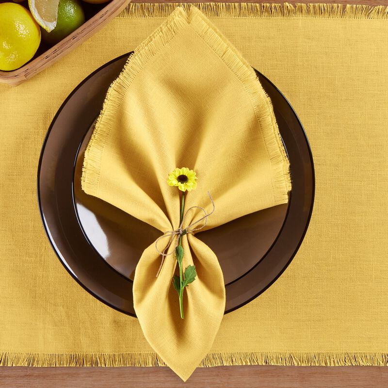 Solino Home Fringe 100% Linen Dinner Napkins &ndash; Set of 4, 20 x 20 in, Machine Washable, Holiday and Everyday Dining