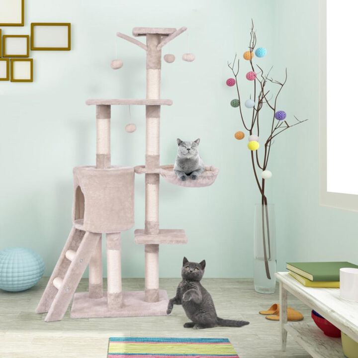 Hivvago 56 Inch Condo Scratching Posts Ladder Cat Play Tree