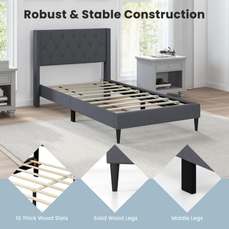 Hivvago Twin Size Upholstered Platform Bed with Button Tufted Wingback Headboard