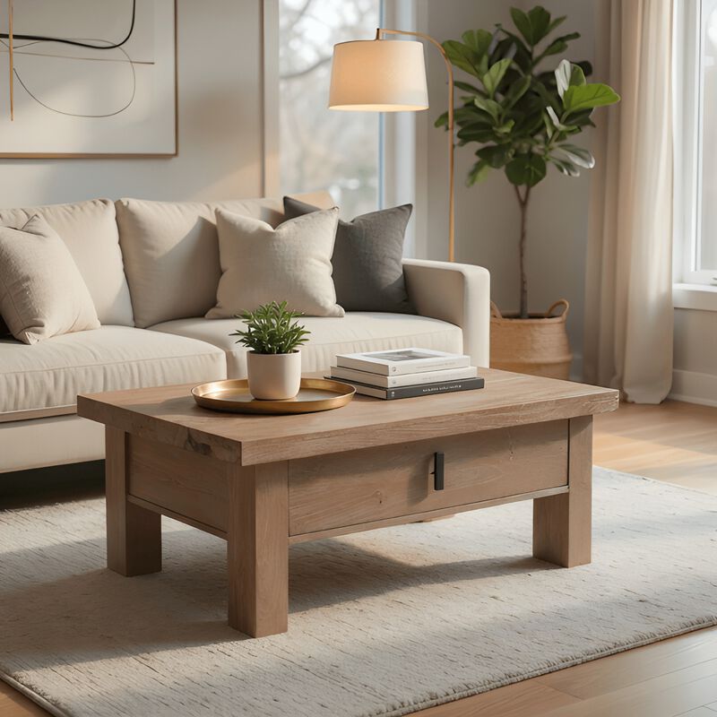 Les 36 Inch Square Coffee Table with Panel Legs, 2 Storage Drawers, Matte Brown Mango Wood, Black Handles image number 8