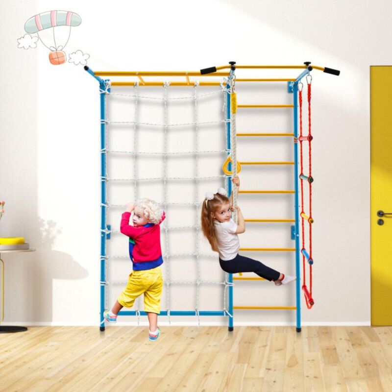 Hivvago 7 In 1 Kids Indoor Gym Playground Swedish Wall Ladder for Solid Wall