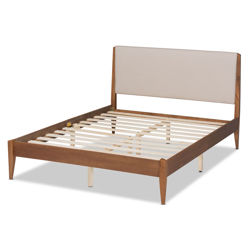Baxton Studio Lenora Beige Fabric Upholstered And Walnut Finished Wood Full Size Platform Bed