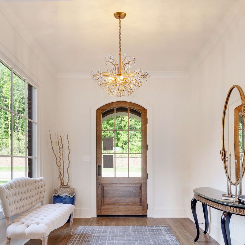 Rosa Modern 6-Light Daisy Glam Clear Crystals Large Size Chandelier - Medium‑gloss Brushed Brass Finish image number 3