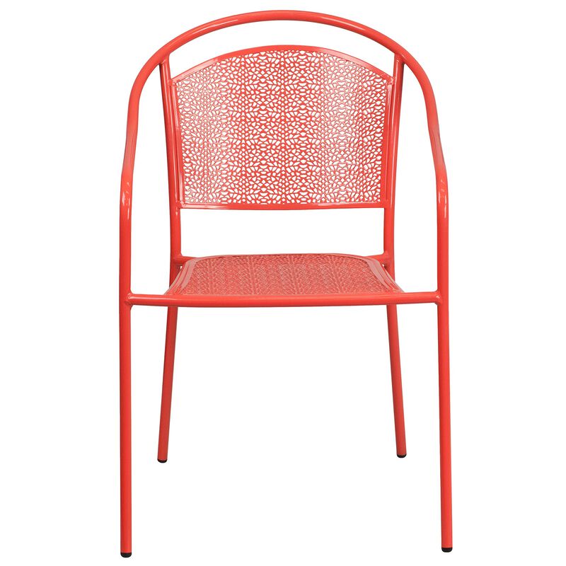 Flash Furniture Commercial Grade Coral Indoor-Outdoor Steel Patio Arm Chair with Round Back