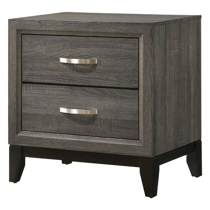Mazie 25 Inch Modern 2 Drawer Nightstand, Metal Handle, Gray Foil Finish - Benzara