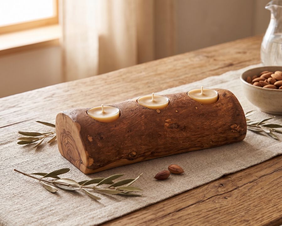 Olive Wood 3-Candle Holder