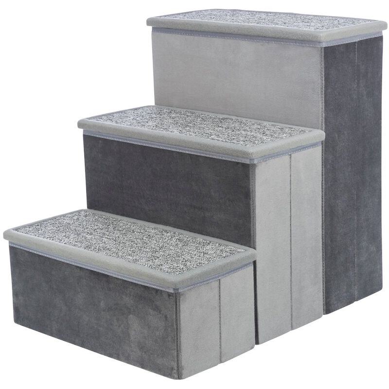 TRIXIE 3-Step Foldable Velour Pet Stairs with Storage, Gray image number 0