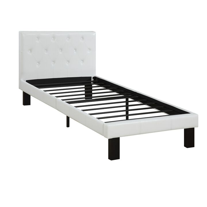 Faux Leather Upholstered Twin size Bed With tufted Headboard White-Benzara