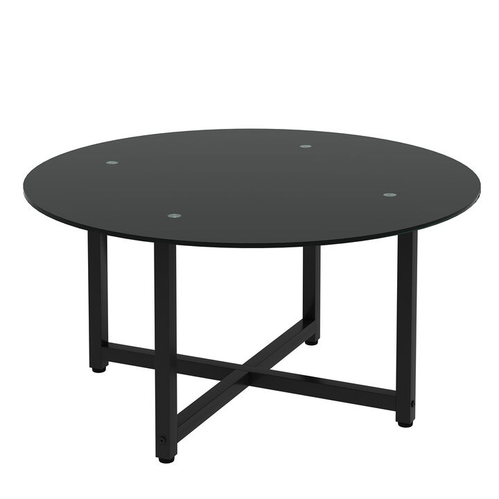 35.5" Round Whole Black Coffee Table, Clear Coffee Table，Modern Side Center Tables for Living Room， Living Room Furniture