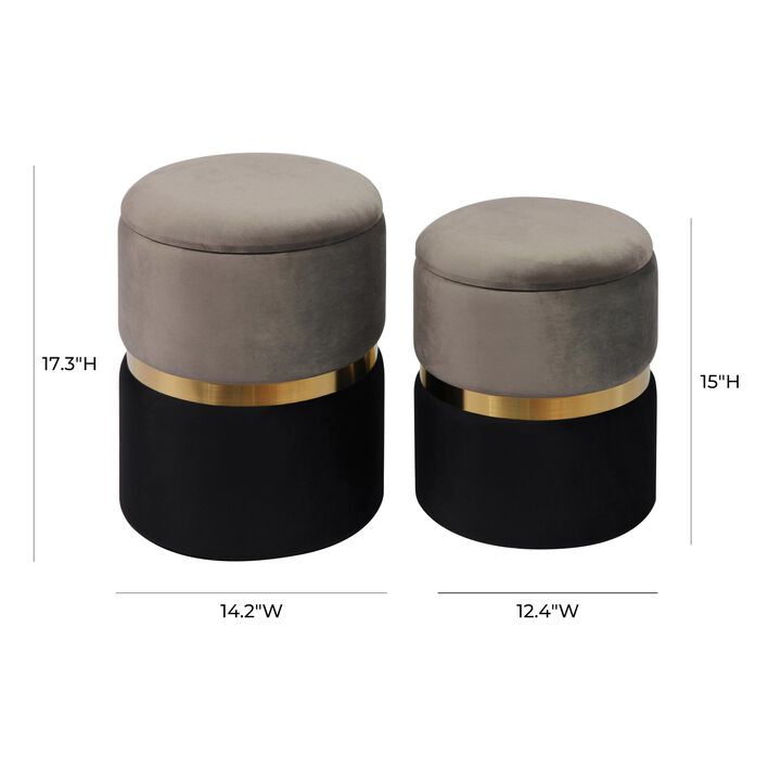Tov Furniture Gigi Storage Ottoman - Set of 2 (Velvet, Grey|Black)