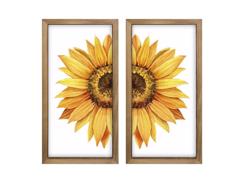 Sunflower Wall Decor Set of 2 Wood Framed Art for Kitchen Bedroom Living Room