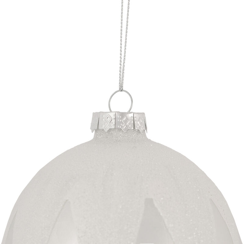 4" Pearl White and Glitter Glass Ball Christmas Ornament