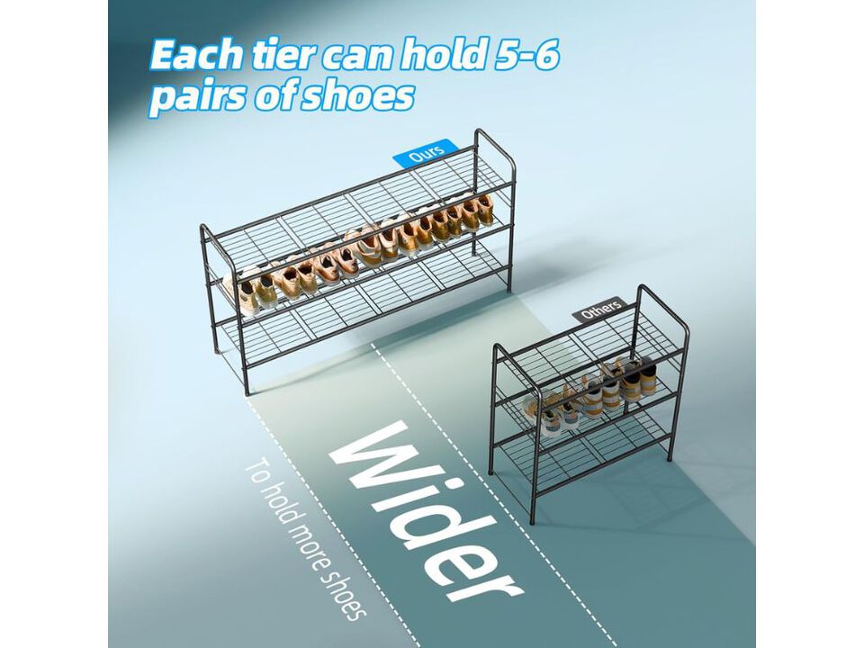 Metal Shoe Organizer 3 Tier Closet Storage Black Rack