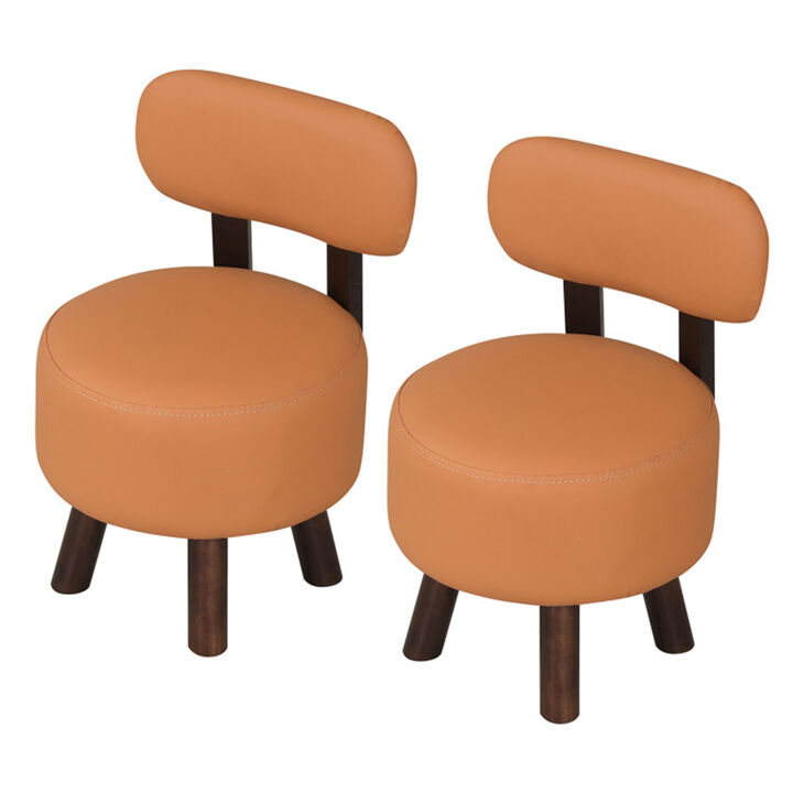 Small Footstools Set of 2 with Solid Wood Legs for Living Room-Orange