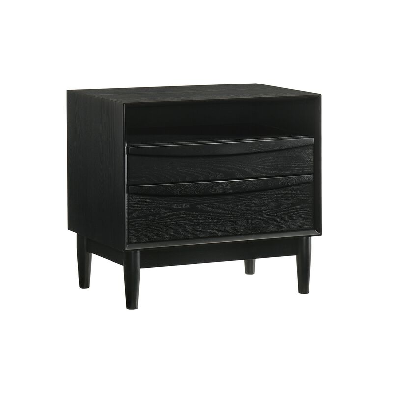 Armen Living Artemio Modern 2 Drawer Wood Nightstand with Shelf, Black
