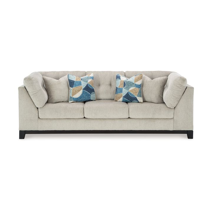 Maxo Sofa, 100 Inch Tufted Ivory Polyester, 5 Accent Throw Pillows