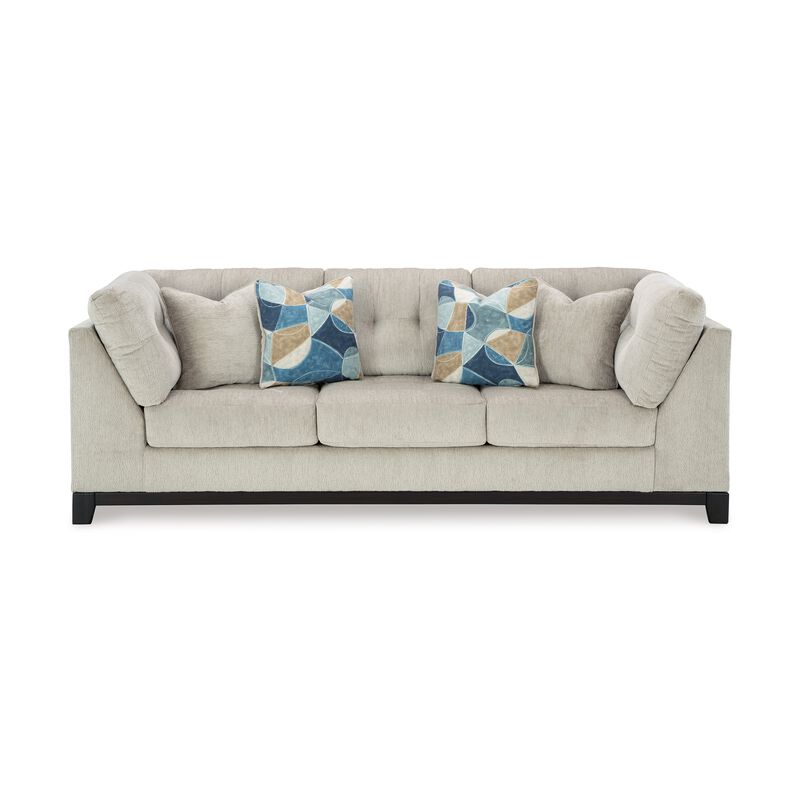 Maxo Sofa, 100 Inch Tufted Ivory Polyester, 5 Accent Throw Pillows